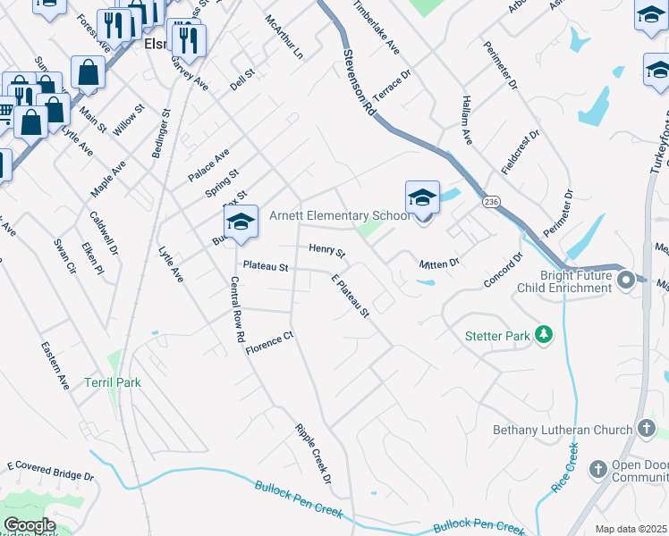 map of restaurants, bars, coffee shops, grocery stores, and more near 1099 Henry Street in Elsmere