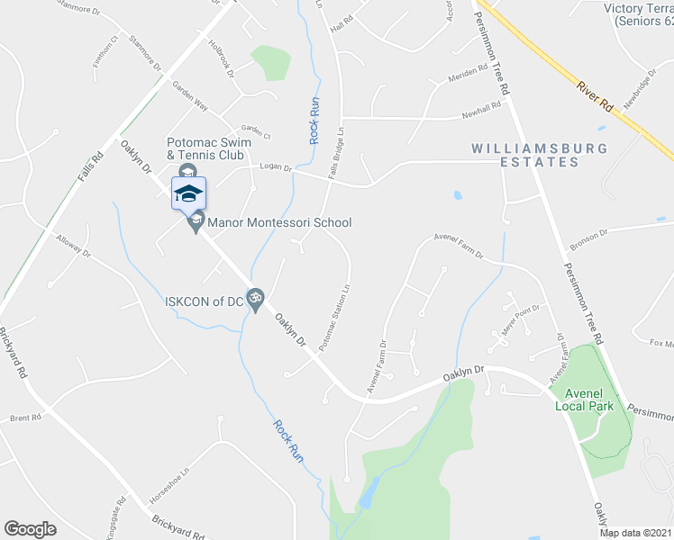 map of restaurants, bars, coffee shops, grocery stores, and more near 9004 Potomac Station Lane in Potomac