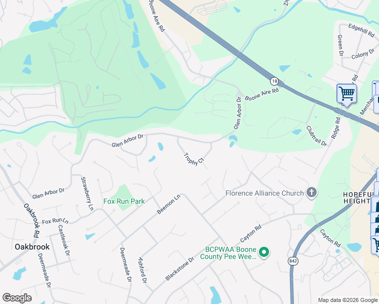 map of restaurants, bars, coffee shops, grocery stores, and more near 7031 Glen Arbor Drive in Florence