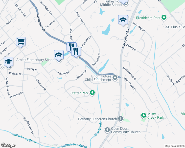 map of restaurants, bars, coffee shops, grocery stores, and more near 805 Stevenson Road in Erlanger
