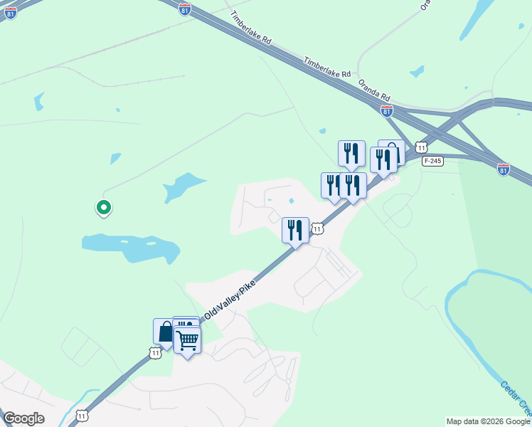 map of restaurants, bars, coffee shops, grocery stores, and more near 242 Founders Way in Strasburg