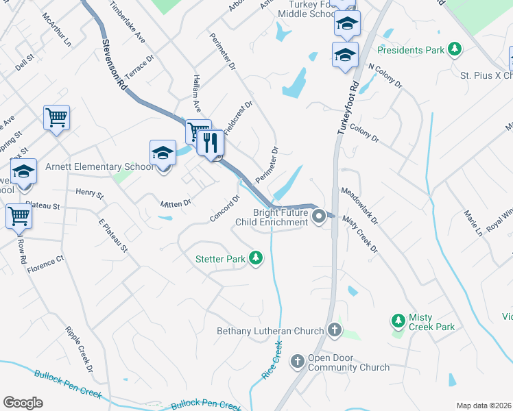 map of restaurants, bars, coffee shops, grocery stores, and more near 805 Stevenson Road in Erlanger