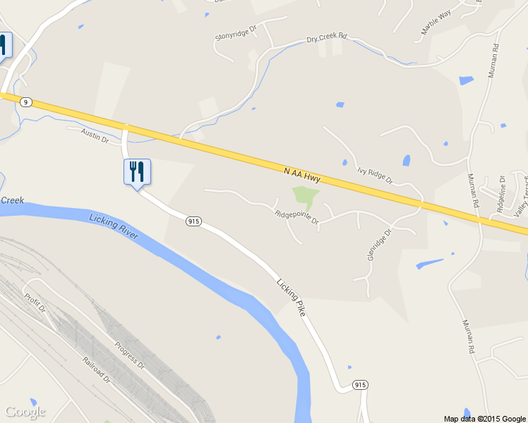 map of restaurants, bars, coffee shops, grocery stores, and more near 247 Ridgepointe Drive in Cold Spring