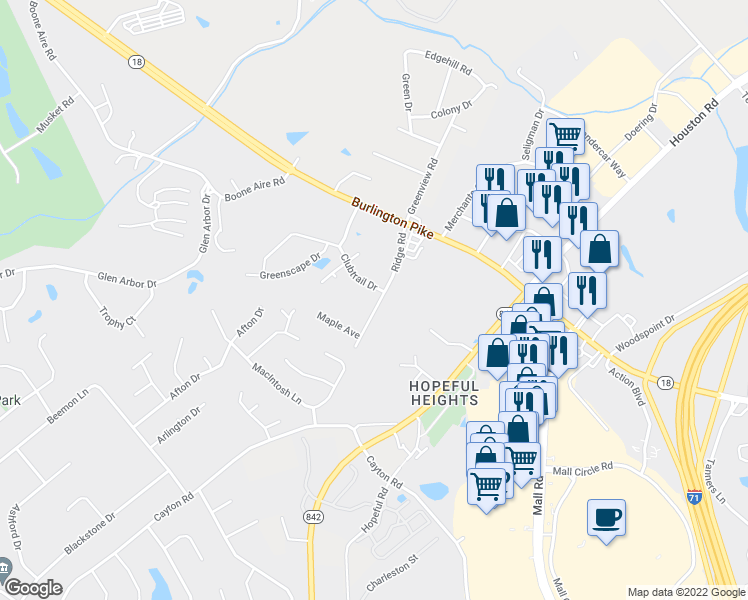 map of restaurants, bars, coffee shops, grocery stores, and more near 6105 Ridge Road in Florence