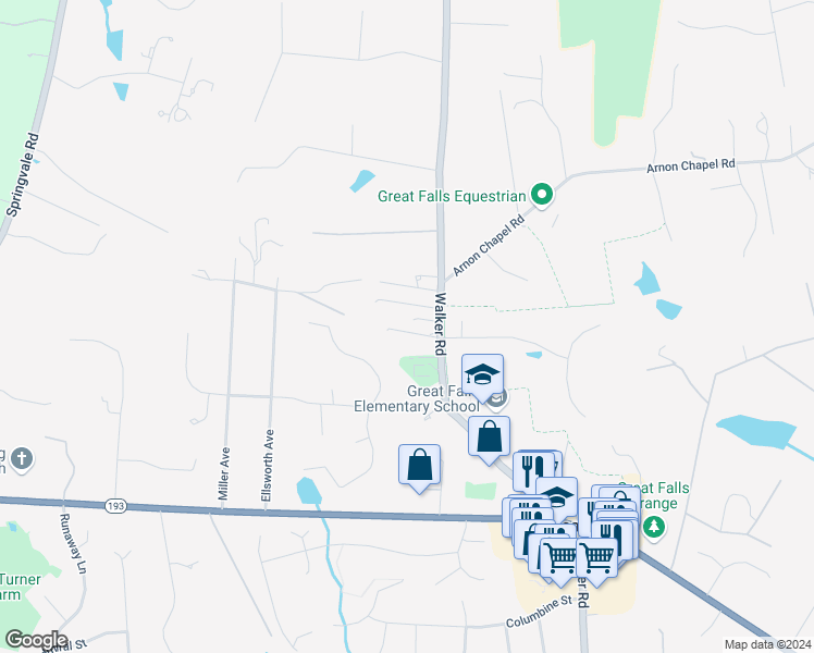 map of restaurants, bars, coffee shops, grocery stores, and more near 634 Walker Road in Great Falls