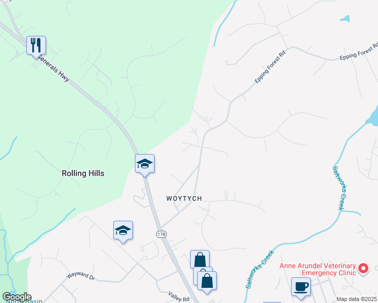map of restaurants, bars, coffee shops, grocery stores, and more near 1846 Northbridge Lane in Annapolis