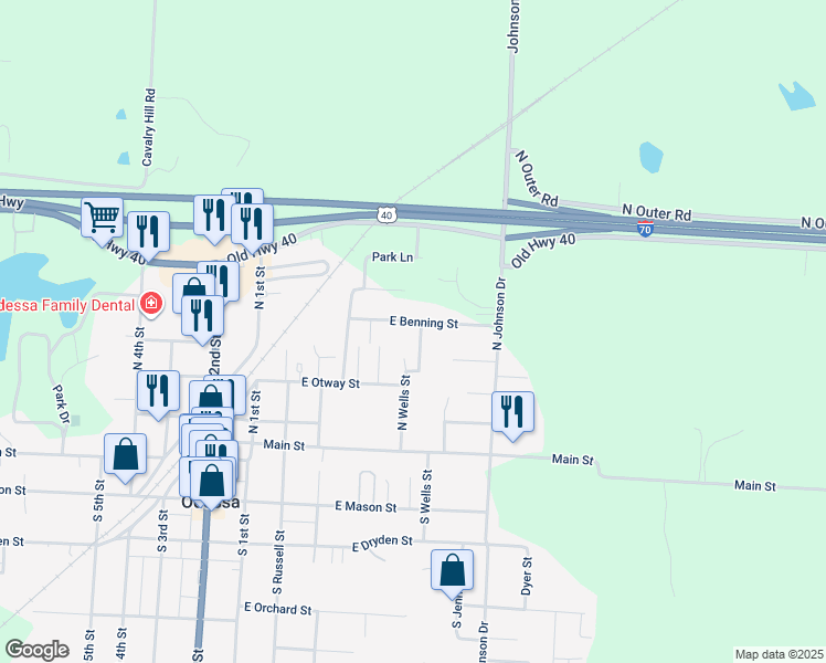 map of restaurants, bars, coffee shops, grocery stores, and more near 400 East Benning Street in Odessa