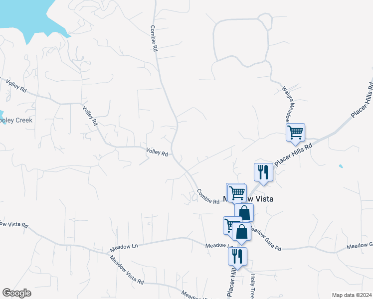 map of restaurants, bars, coffee shops, grocery stores, and more near 1588 Combie Road in Meadow Vista