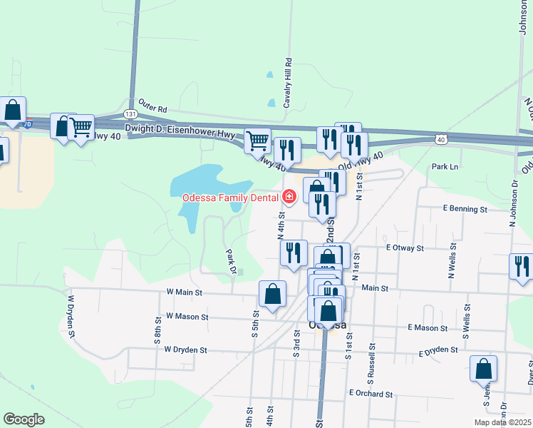 map of restaurants, bars, coffee shops, grocery stores, and more near 403 North 4th Street in Odessa