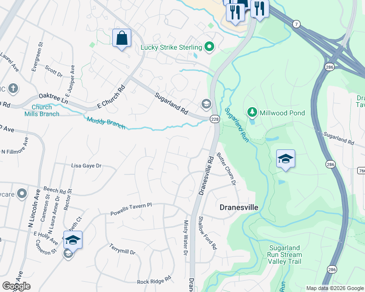 map of restaurants, bars, coffee shops, grocery stores, and more near 12528 Cliff Edge Drive in Herndon