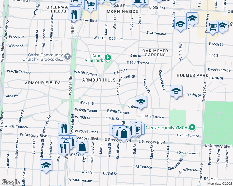 map of restaurants, bars, coffee shops, grocery stores, and more near 112 East Winthrope Road in Kansas City