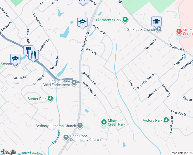 map of restaurants, bars, coffee shops, grocery stores, and more near 209 Snowflake Court in Edgewood