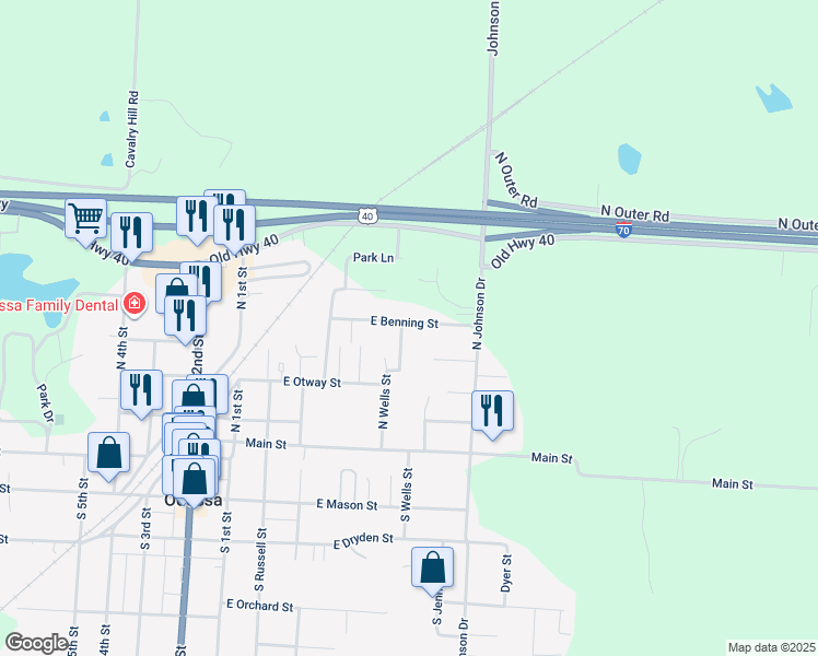 map of restaurants, bars, coffee shops, grocery stores, and more near 400 East Benning Street in Odessa
