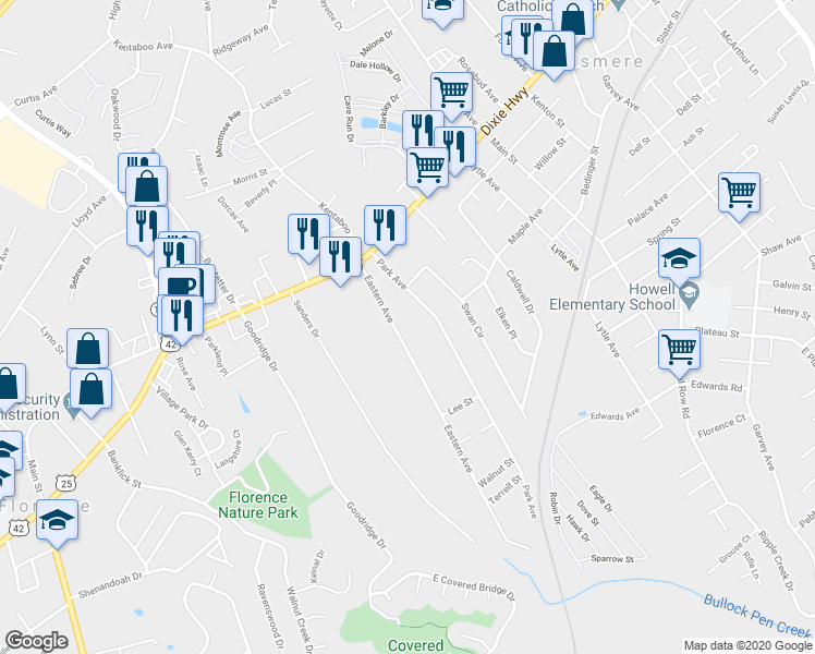 map of restaurants, bars, coffee shops, grocery stores, and more near 29 Eastern Avenue in Elsmere