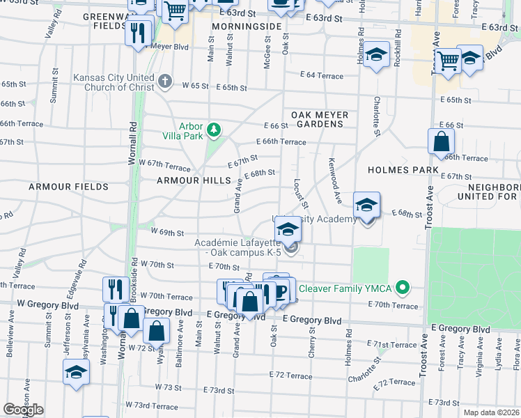 map of restaurants, bars, coffee shops, grocery stores, and more near 231 East Winthrope Road in Kansas City