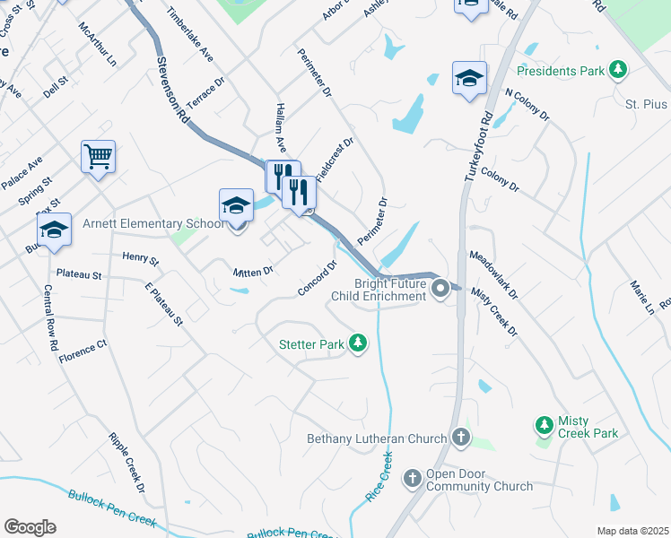 map of restaurants, bars, coffee shops, grocery stores, and more near 3511 Concord Dr in Erlanger