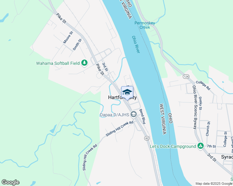 map of restaurants, bars, coffee shops, grocery stores, and more near 1416 Pike Street in Letart