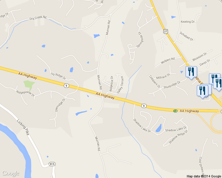 map of restaurants, bars, coffee shops, grocery stores, and more near Ridgeline Drive in Cold Spring