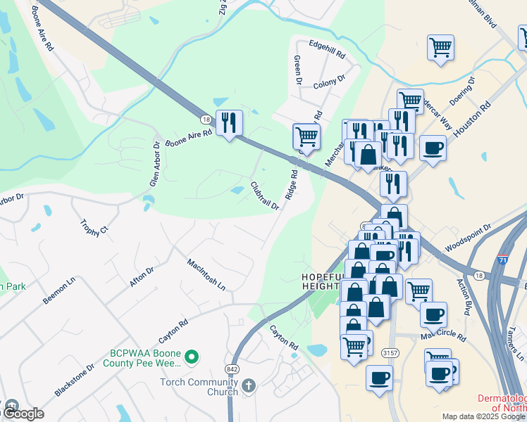 map of restaurants, bars, coffee shops, grocery stores, and more near 6105 Ridge Road in Florence