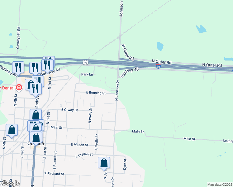 map of restaurants, bars, coffee shops, grocery stores, and more near 403 North Johnson Drive in Odessa