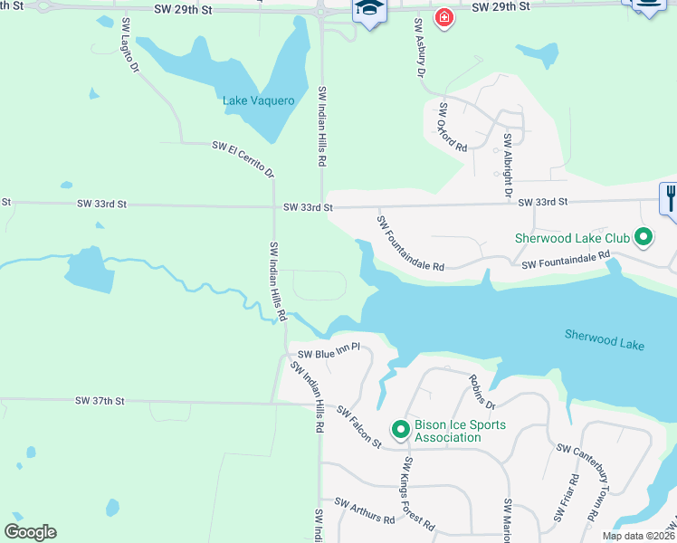 map of restaurants, bars, coffee shops, grocery stores, and more near 7509 Southwest Oxfordshire Road in Topeka