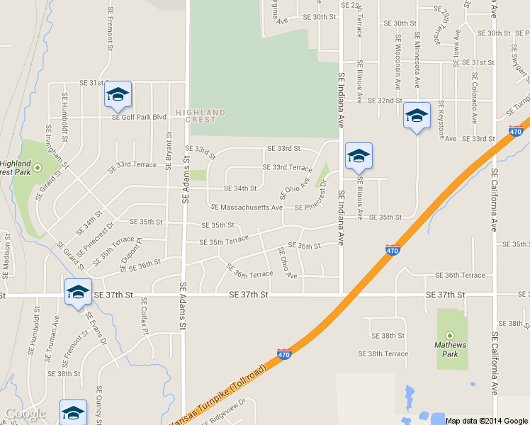map of restaurants, bars, coffee shops, grocery stores, and more near 1011 SE Pinecrest Dr in Topeka