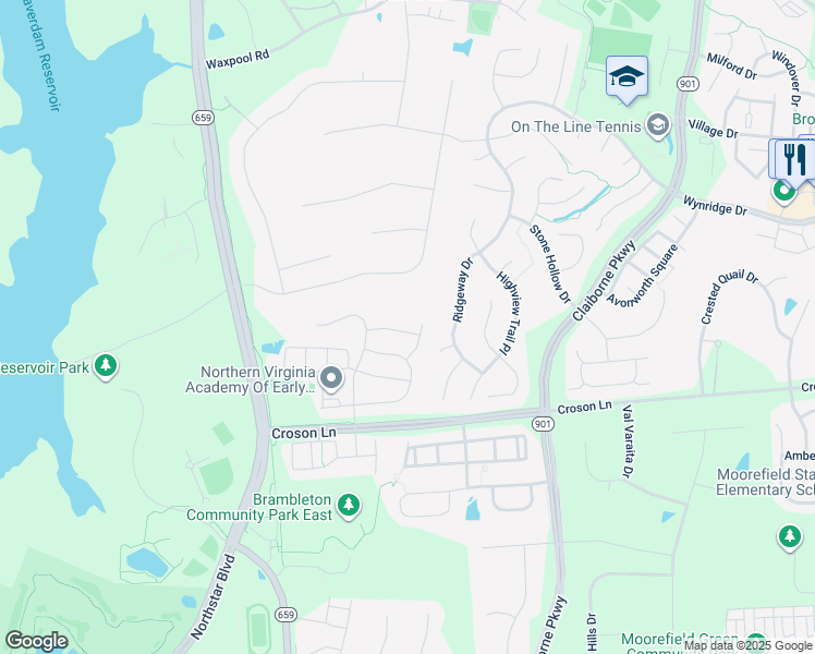 map of restaurants, bars, coffee shops, grocery stores, and more near 42734 Ogilvie Square in Ashburn