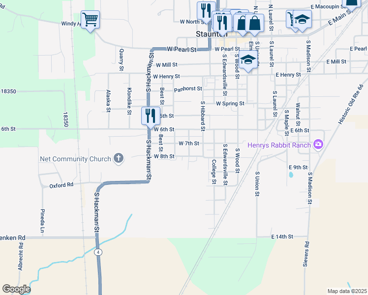 map of restaurants, bars, coffee shops, grocery stores, and more near 904 Mary Street in Staunton