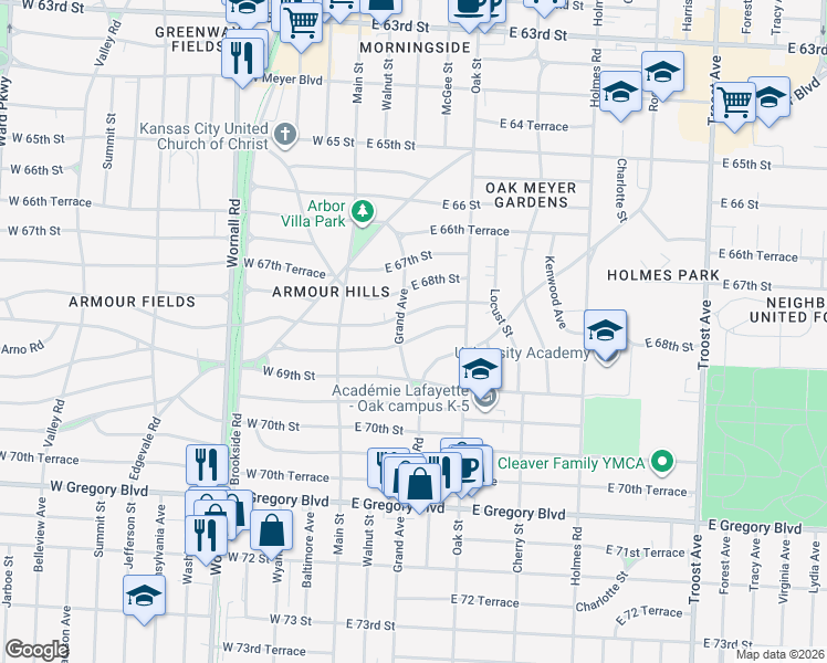 map of restaurants, bars, coffee shops, grocery stores, and more near 112 East Winthrope Road in Kansas City