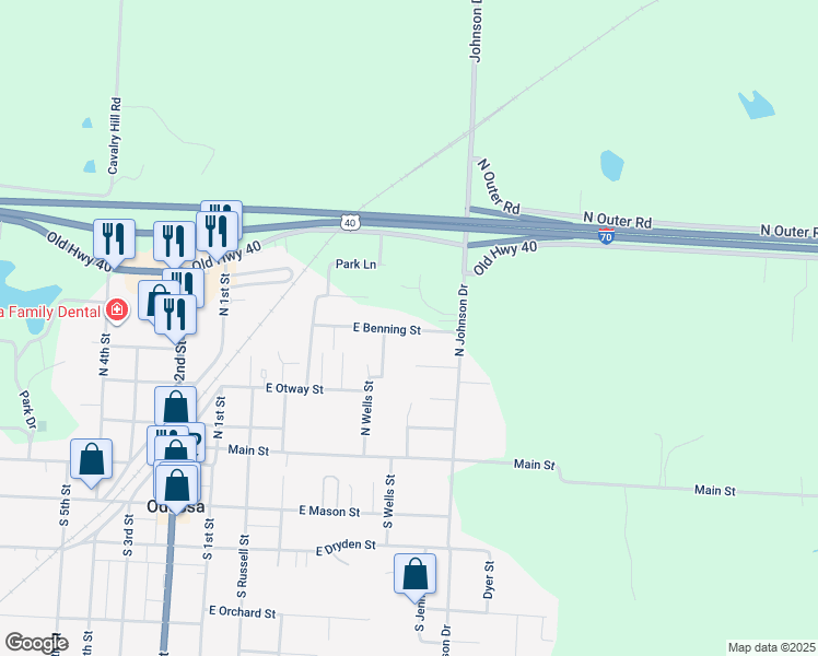 map of restaurants, bars, coffee shops, grocery stores, and more near 400 East Benning Street in Odessa