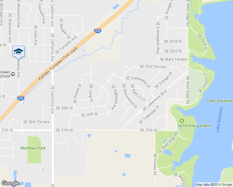 map of restaurants, bars, coffee shops, grocery stores, and more near 3425 Southeast Highland Avenue in Topeka