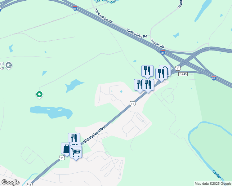 map of restaurants, bars, coffee shops, grocery stores, and more near 150 Founders Way in Strasburg