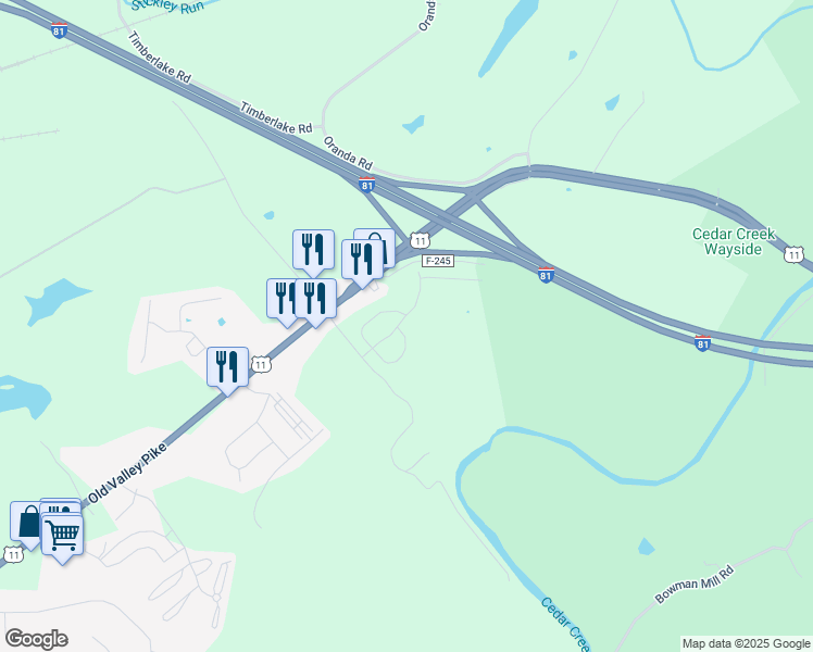 map of restaurants, bars, coffee shops, grocery stores, and more near 64 Homewood Way in Strasburg