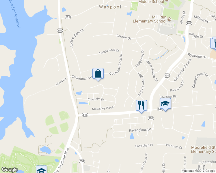 map of restaurants, bars, coffee shops, grocery stores, and more near 42712 Ogilvie Square in Ashburn