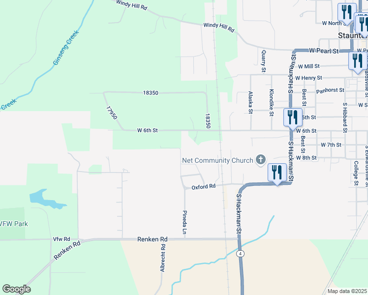 map of restaurants, bars, coffee shops, grocery stores, and more near 900 Pineda Lane in Staunton