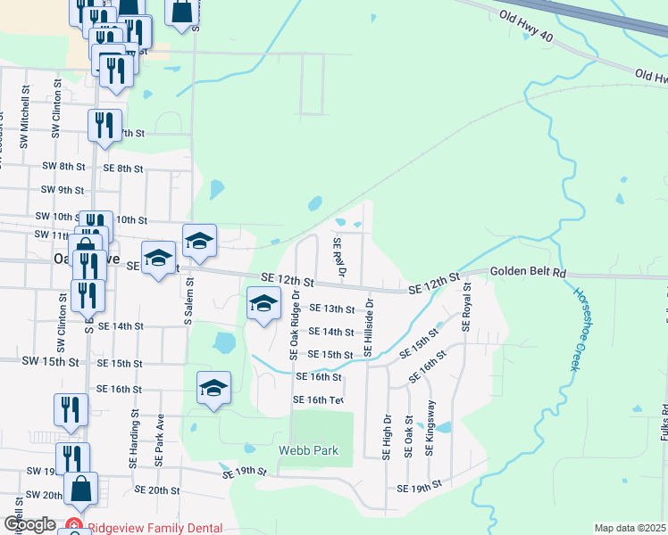 map of restaurants, bars, coffee shops, grocery stores, and more near 810 Southeast 12th Street in Oak Grove