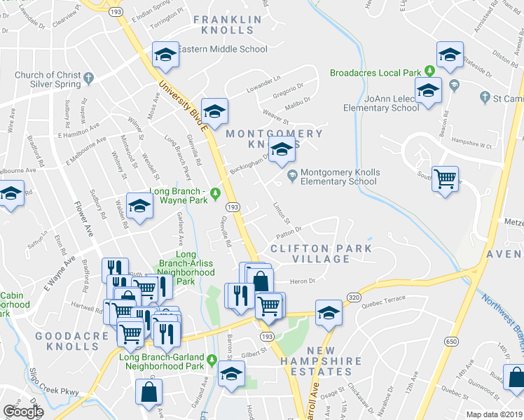 map of restaurants, bars, coffee shops, grocery stores, and more near 9133 September Lane in Silver Spring