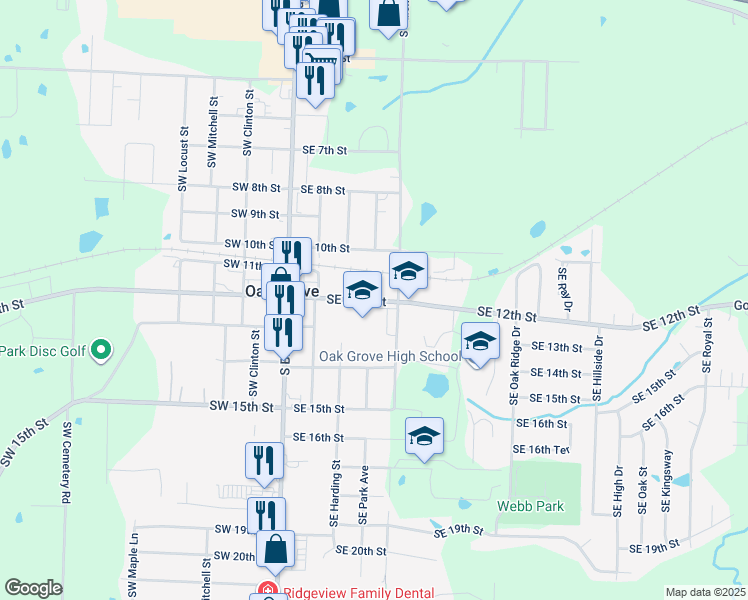 map of restaurants, bars, coffee shops, grocery stores, and more near 1701 Park in Oak Grove