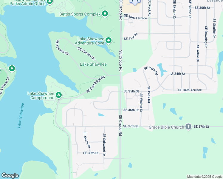 map of restaurants, bars, coffee shops, grocery stores, and more near 3528 Southeast 35th Court in Topeka