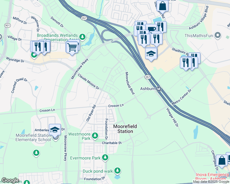 map of restaurants, bars, coffee shops, grocery stores, and more near 43501 Monroe Crest Terrace in Ashburn