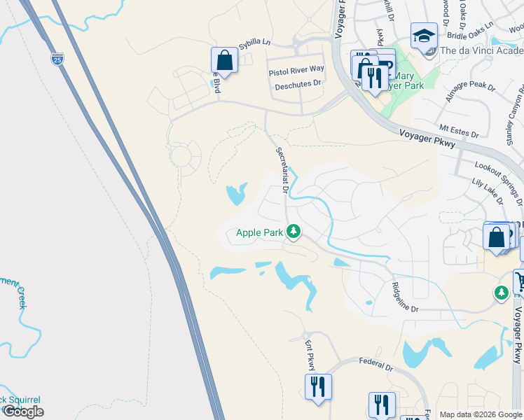 map of restaurants, bars, coffee shops, grocery stores, and more near 826 Easy Goer Court in Colorado Springs