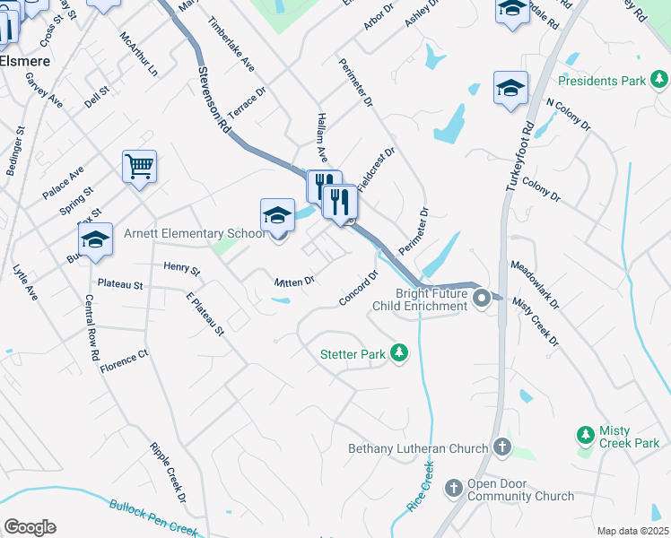 map of restaurants, bars, coffee shops, grocery stores, and more near 3528 Beta Court in Erlanger