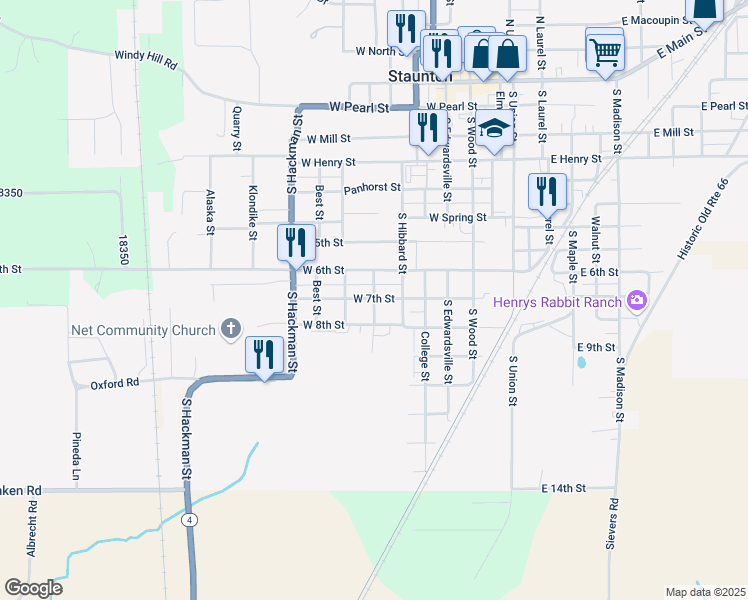 map of restaurants, bars, coffee shops, grocery stores, and more near 904 Mary Street in Staunton