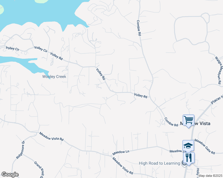 map of restaurants, bars, coffee shops, grocery stores, and more near 1850 Volley Road in Meadow Vista