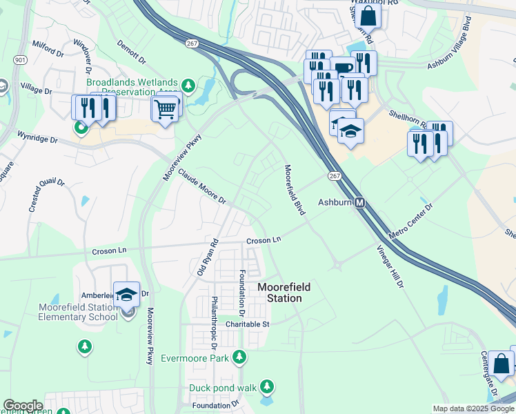 map of restaurants, bars, coffee shops, grocery stores, and more near 43487 Monroe Crest Terrace in Ashburn