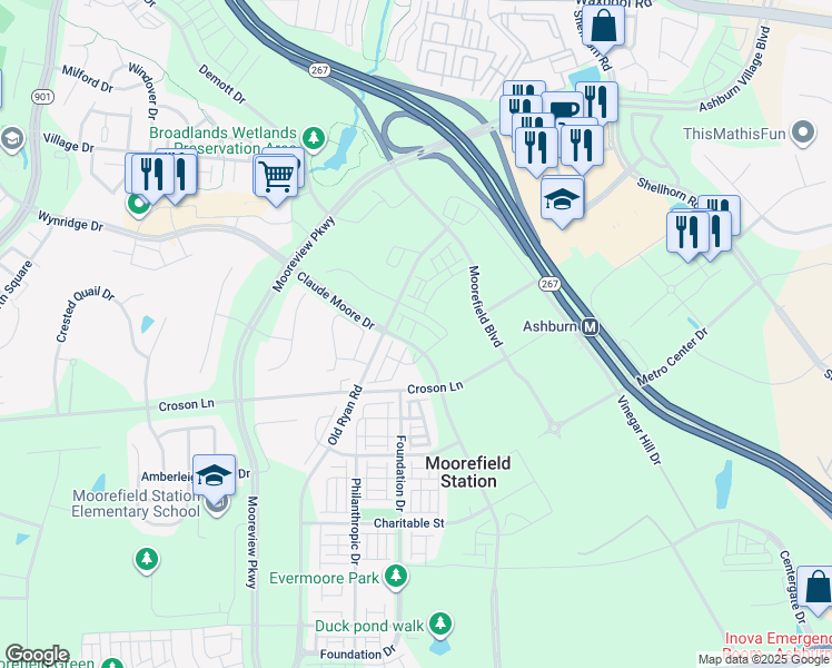 map of restaurants, bars, coffee shops, grocery stores, and more near 22130 Little Mount Terrace in Ashburn
