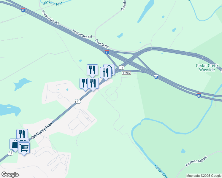map of restaurants, bars, coffee shops, grocery stores, and more near 64 Homewood Way in Strasburg