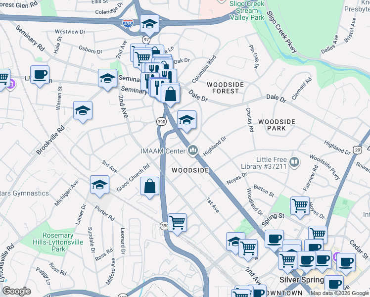 map of restaurants, bars, coffee shops, grocery stores, and more near 101 Independence Avenue Southeast in Washington