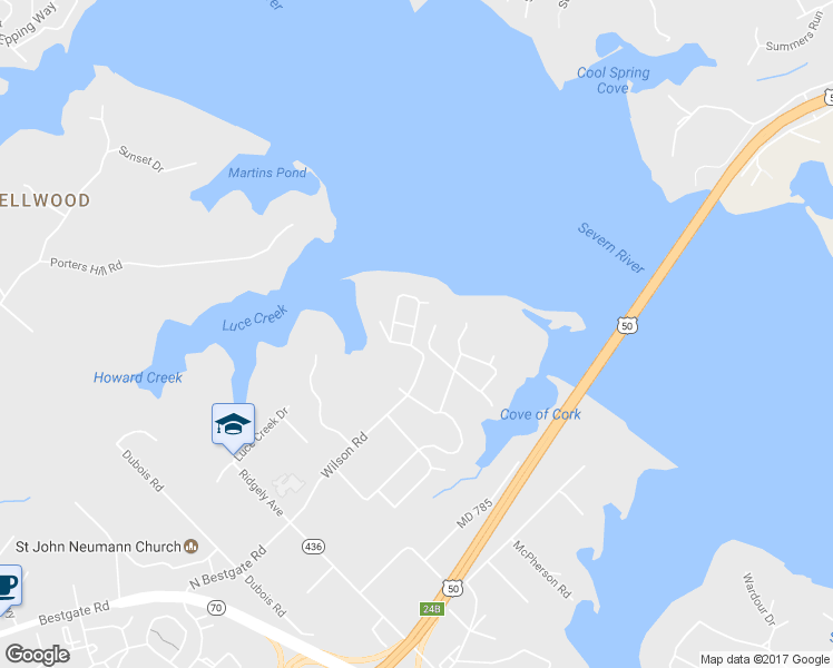 map of restaurants, bars, coffee shops, grocery stores, and more near 202 Dreams Landing Way in Annapolis