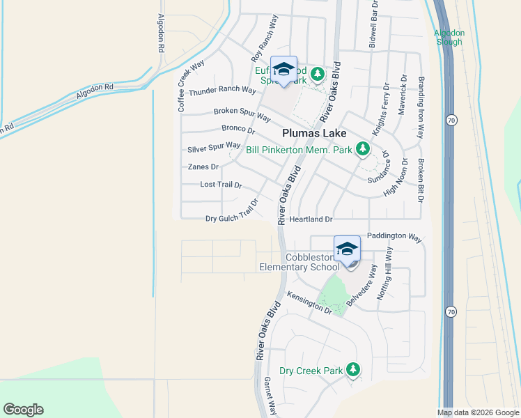 map of restaurants, bars, coffee shops, grocery stores, and more near 1152 Oxbow Court in Plumas Lake